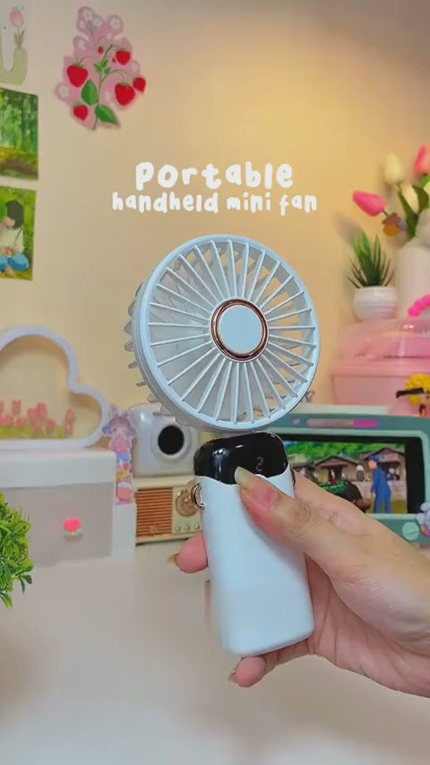 Digital Display Portable Mini Fan  5-In-1 Multipurpose USB-C Rechargeable Handheld Fan - With Cable (Random Color)